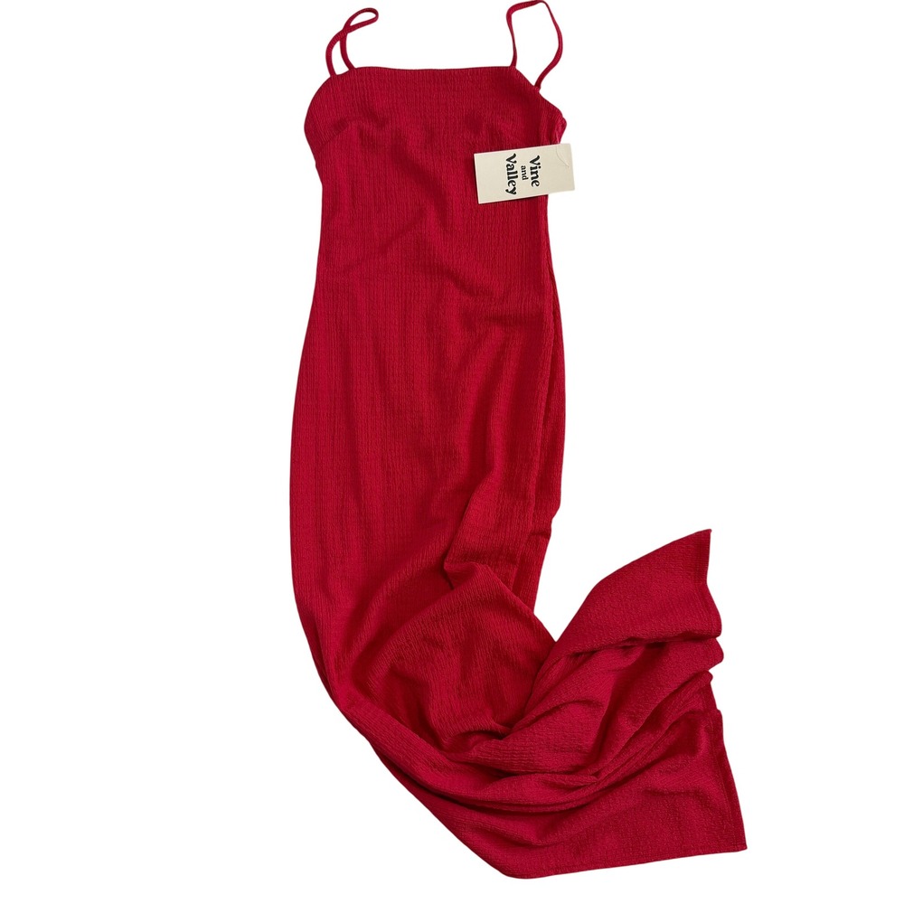 Vine and Valley Red Textured Bodycon Maxi Dress Spaghetti Strap XS New